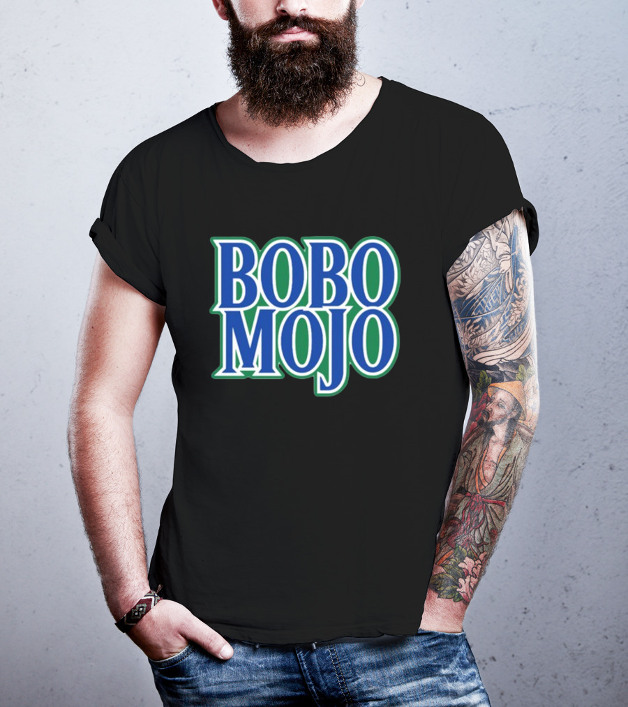 BOBO MOJO Retro Bold Blue And Green Text T-Shirt