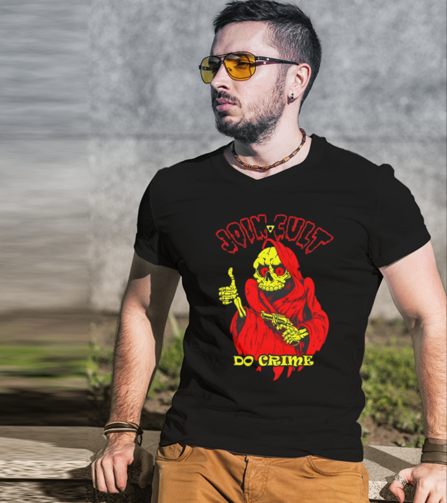 Join Cult Do Crime Grim Reaper Skeleton With Gun T-Shirt