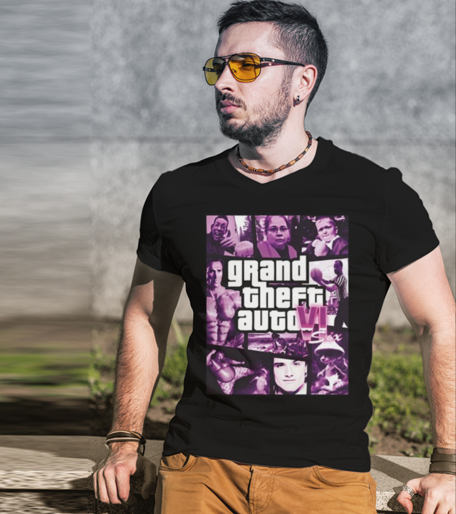 Grand Theft Auto VI Six Galleryno8 Purple Collage T-Shirt