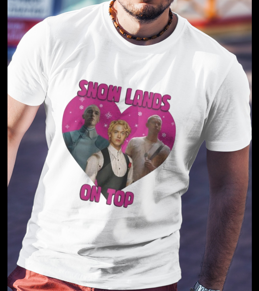 Snow Lands On Top Heart Pink Background Snowflakes T-Shirt