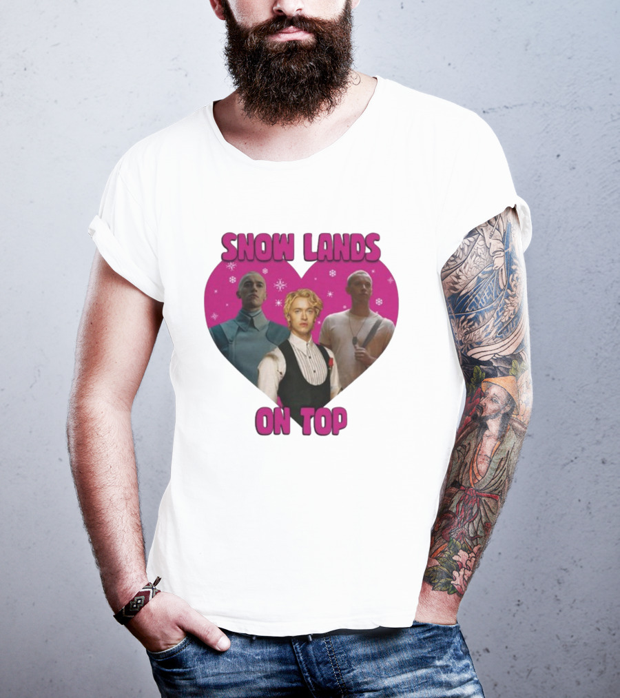 Snow Lands On Top Heart Pink Background Snowflakes T-Shirt