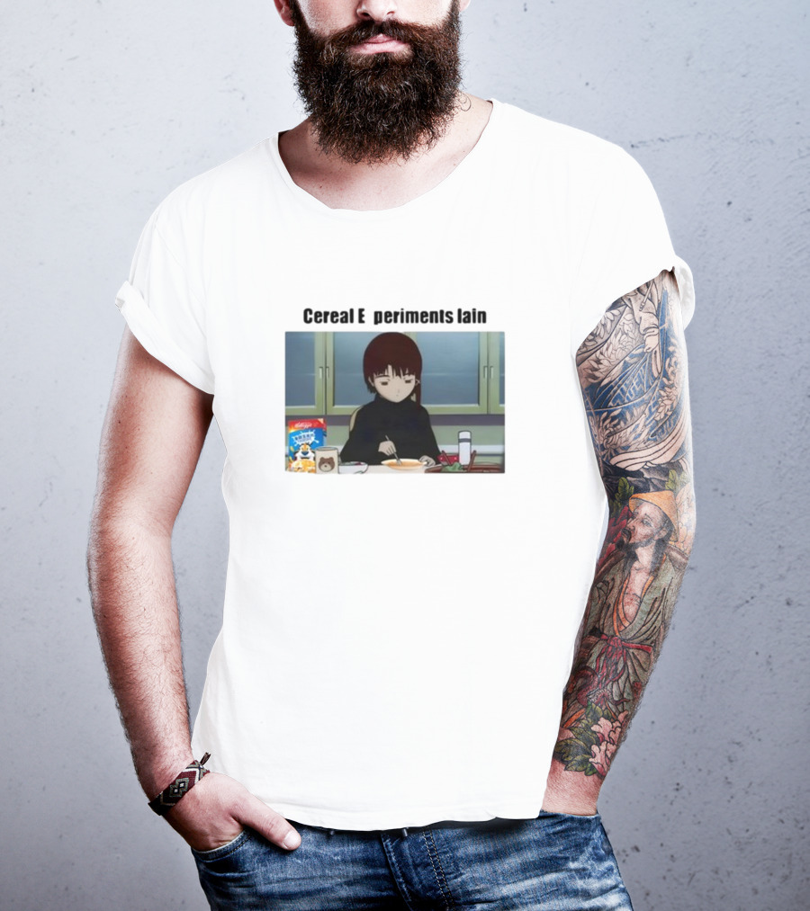 Cereal Experiments Lain Goofyahhtees Breakfast Scene With Cartoon Cereal Box T-Shirt