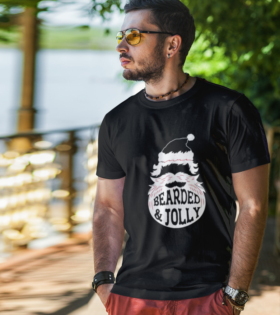Mens Santa Claus Bearded And Jolly Christmas T-Shirt