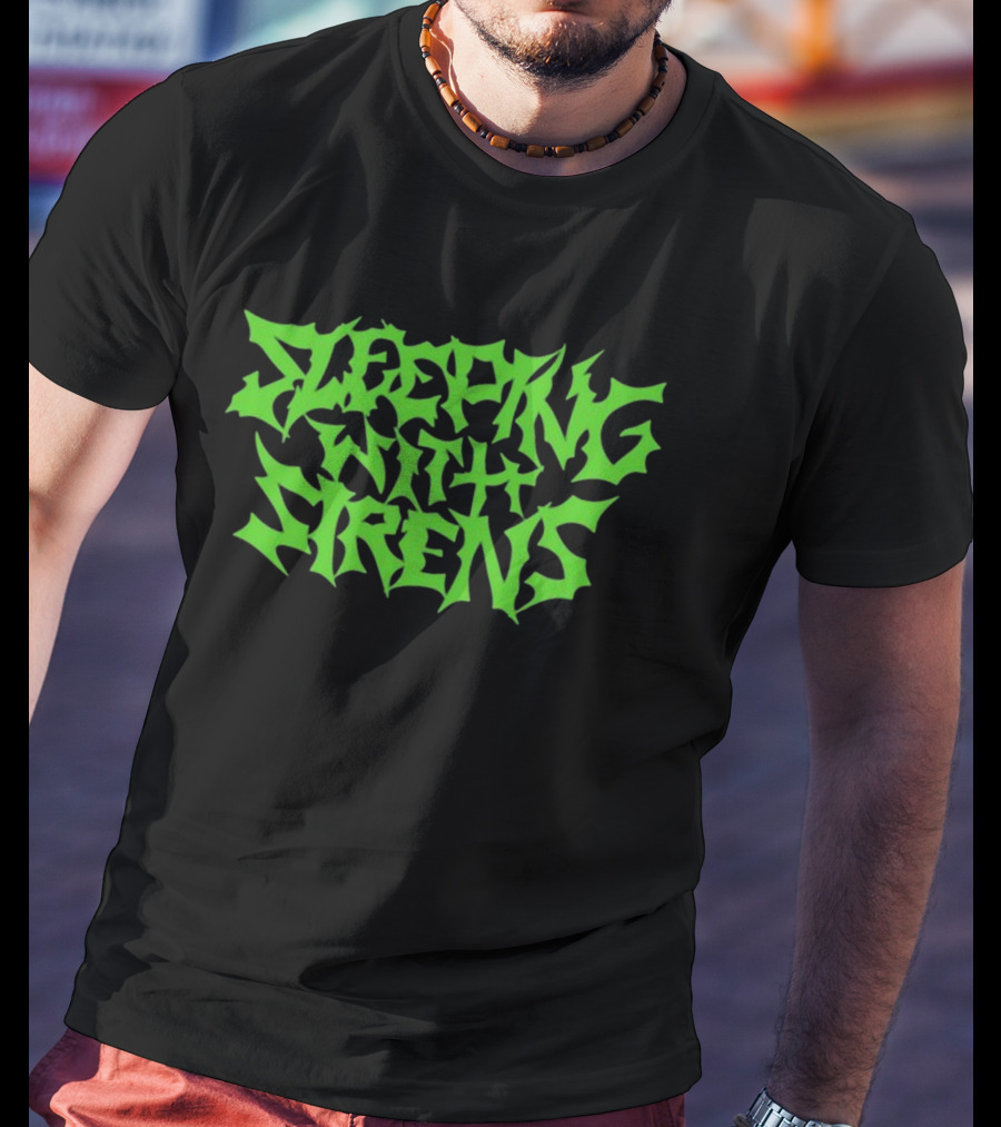 Sleeping With Sirens Spiky Neon Green Text T-Shirt