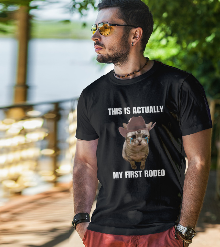 This Is Actually My First Rodeo Cringey Cat Cowboy Hat T-Shirt
