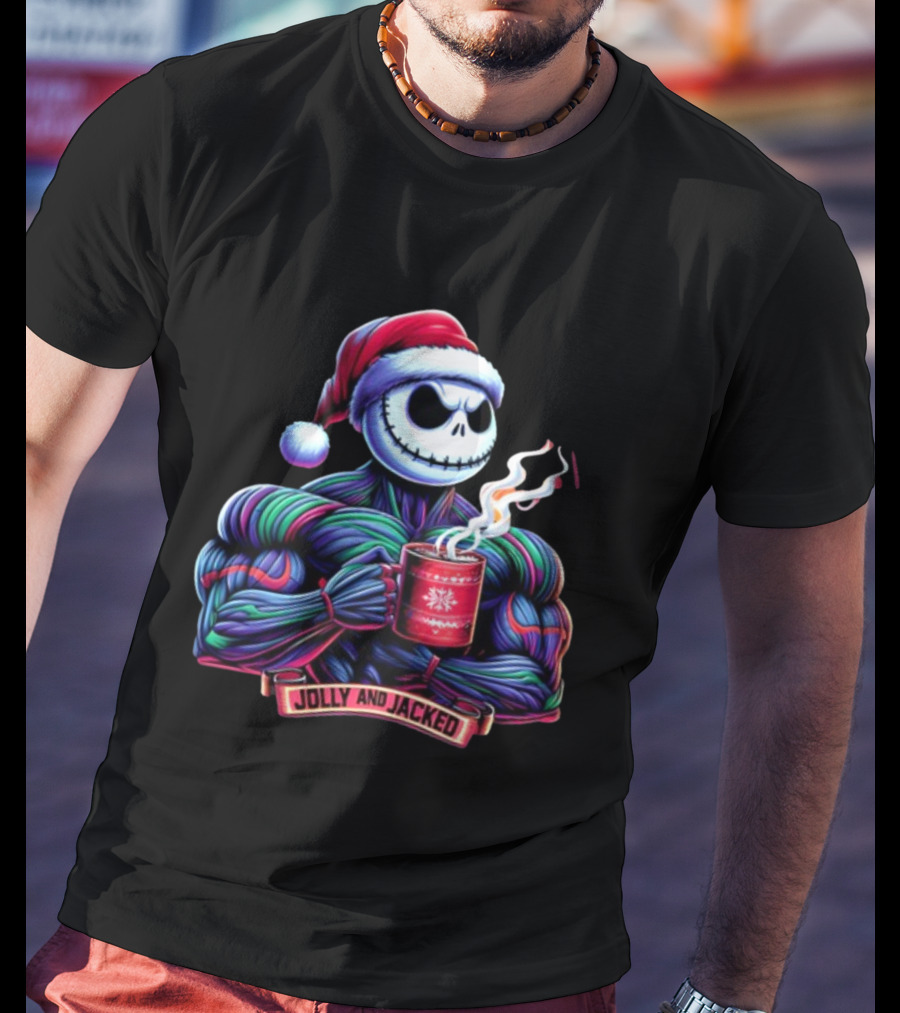 Jolly And Jacked Beyond Average Training Apparel Santa Skeleton Muscle Mug T-Shirt