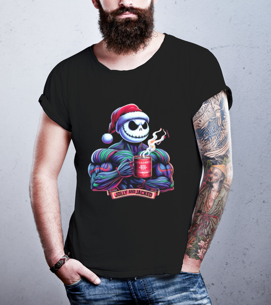 Jolly And Jacked Beyond Average Training Apparel Santa Skeleton Muscle Mug T-Shirt