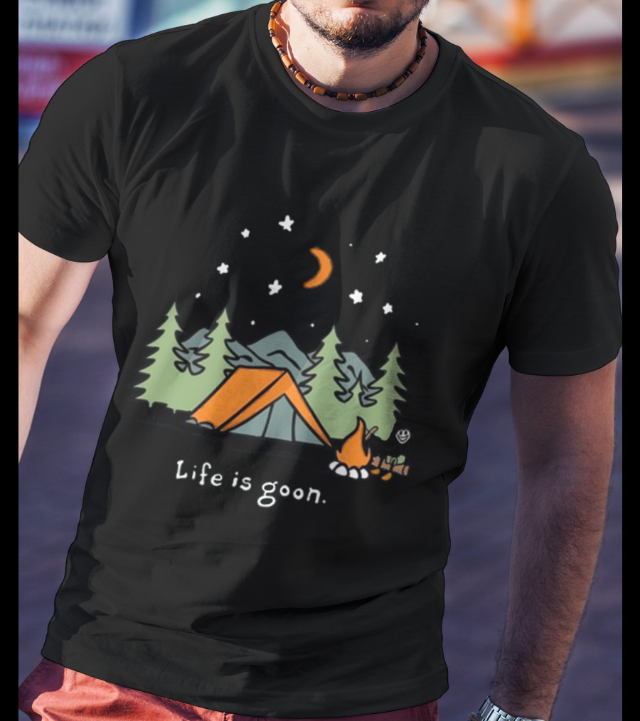 Life Is Goon Camping Adventure With Tent And Campfire Under Stars T-Shirt