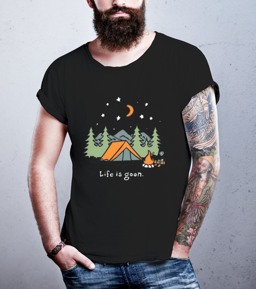 Life Is Goon Camping Adventure With Tent And Campfire Under Stars T-Shirt