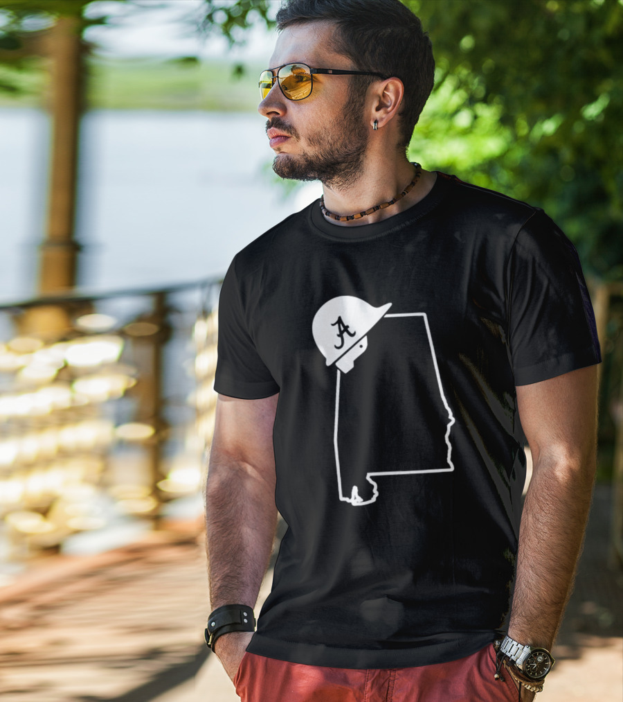 Alabama State Outline With Safety Helmet Featuring A T-Shirt