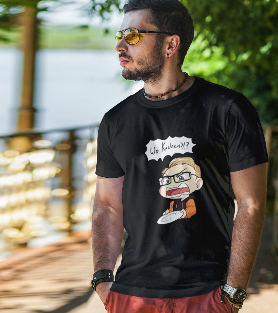 Wo Kuchen?? Comic Character Holding Empty Plate T-Shirt