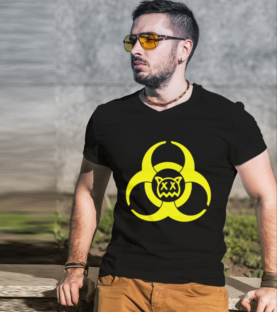 Ren Biohazard Symbol With X-Eyed Cat Face T-Shirt
