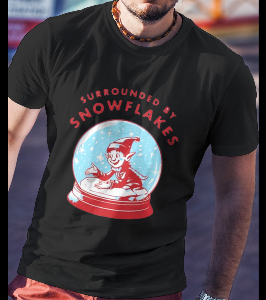 Surrounded By Snowflakes Elf Inside Snow Globe Winter Scene T-Shirt