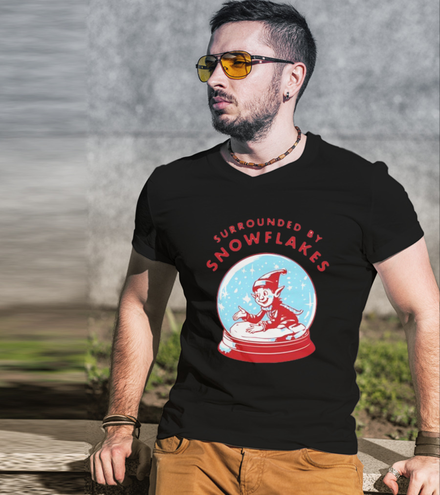 Surrounded By Snowflakes Elf Inside Snow Globe Winter Scene T-Shirt