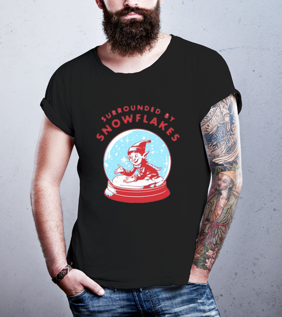 Surrounded By Snowflakes Elf Inside Snow Globe Winter Scene T-Shirt
