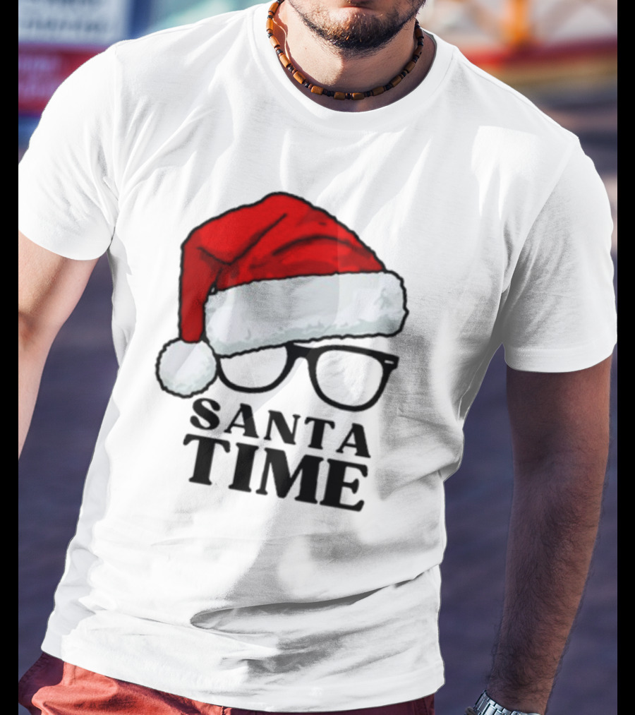 Santa Time With Santa Hat And Glasses T-Shirt