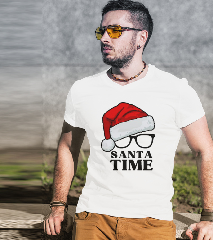 Santa Time With Santa Hat And Glasses T-Shirt