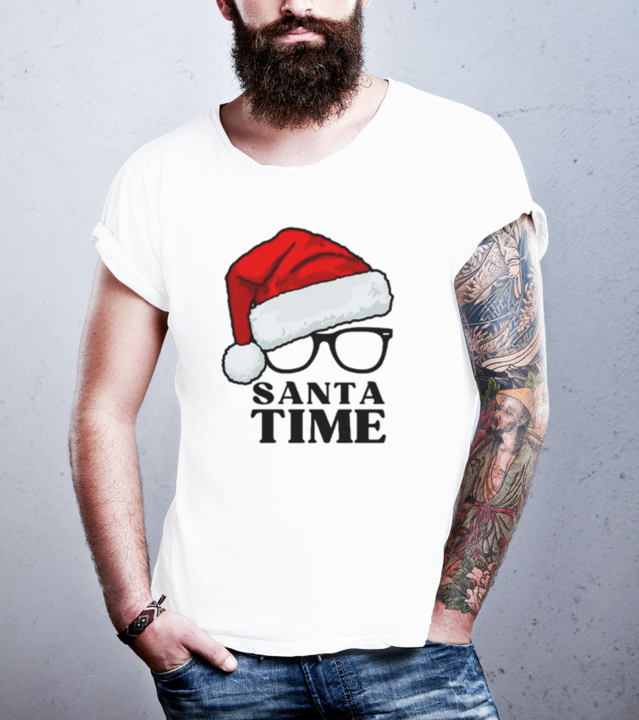 Santa Time With Santa Hat And Glasses T-Shirt