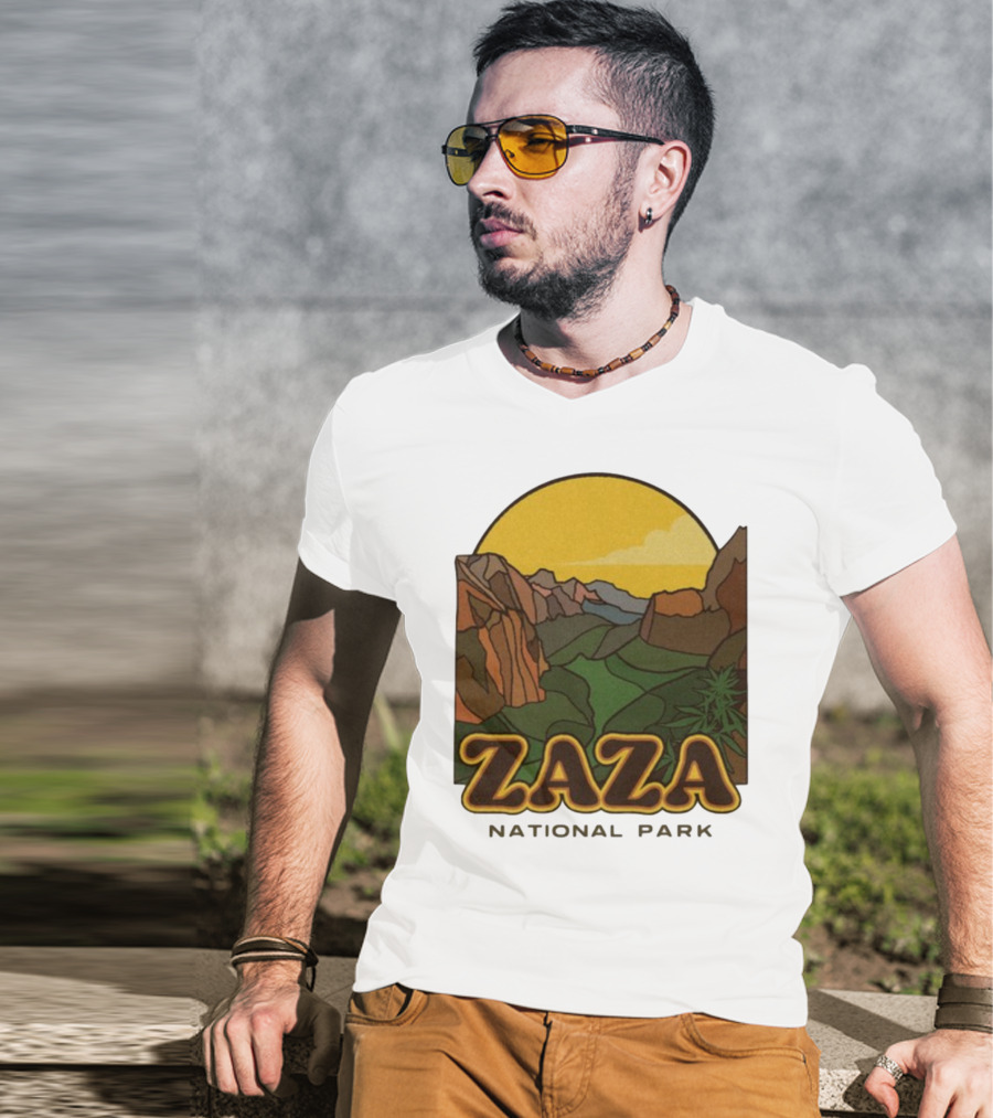 Zaza National Park Vintage Landscape With Mountains And Yellow Sunset T-Shirt