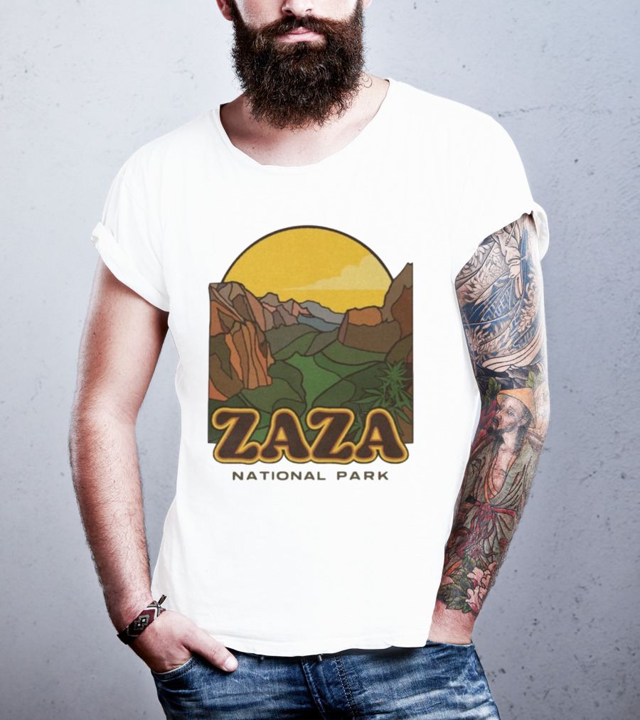 Zaza National Park Vintage Landscape With Mountains And Yellow Sunset T-Shirt