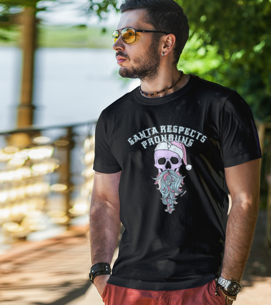 Santa Respects Pronouns Pastel Skull By Abprallenuk T-Shirt