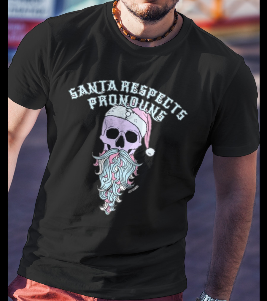 Santa Respects Pronouns Pastel Skull By Abprallenuk T-Shirt