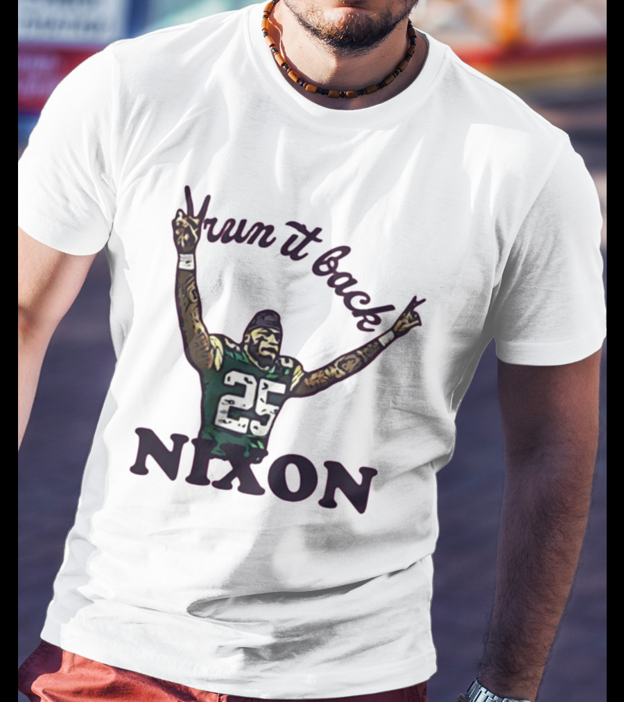 Run It Back Nixon Number 25 Football Victory Pose T-Shirt