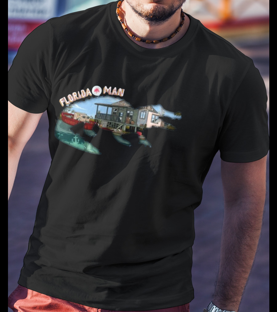 Florida Man Houseboat Adventure With Alligator And Boat T-Shirt