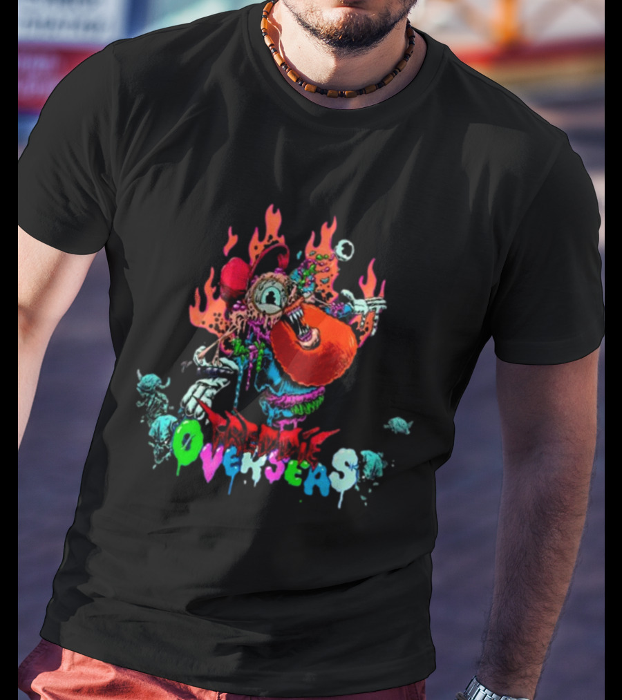 Freddie Overseas Onlepine Psychedelic Cartoon Creature With Flames T-Shirt