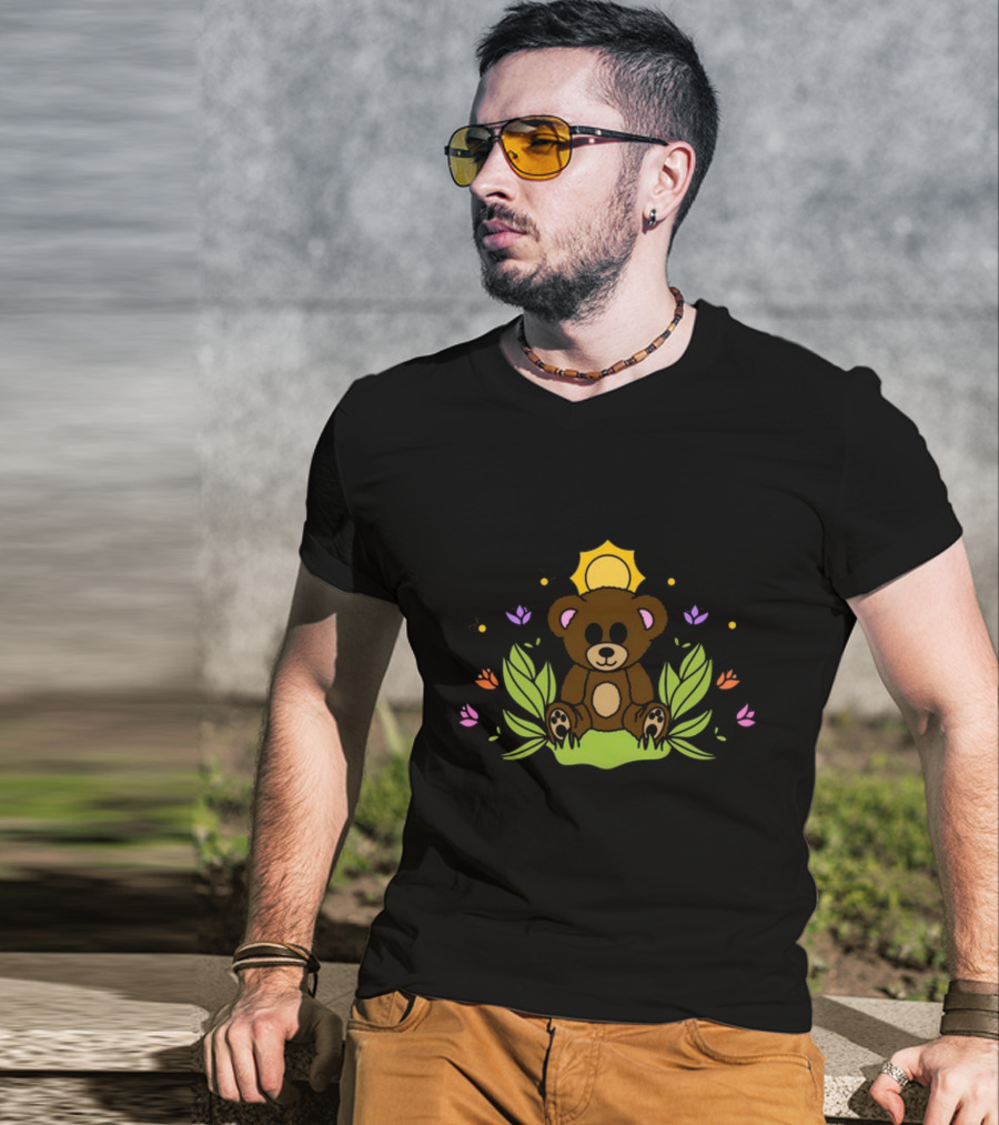 Take It Easy On Yourself Themindfulbutterflyy Bear With Flowers And Sunburst T-Shirt
