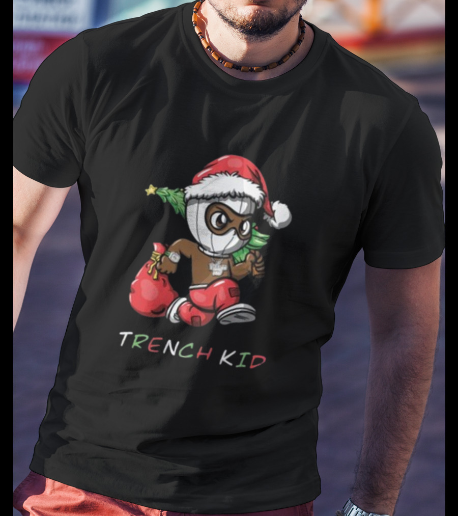 Exclusive Lil Tjay Trench Kid Christmas Santa Costume Running Tree T-Shirt