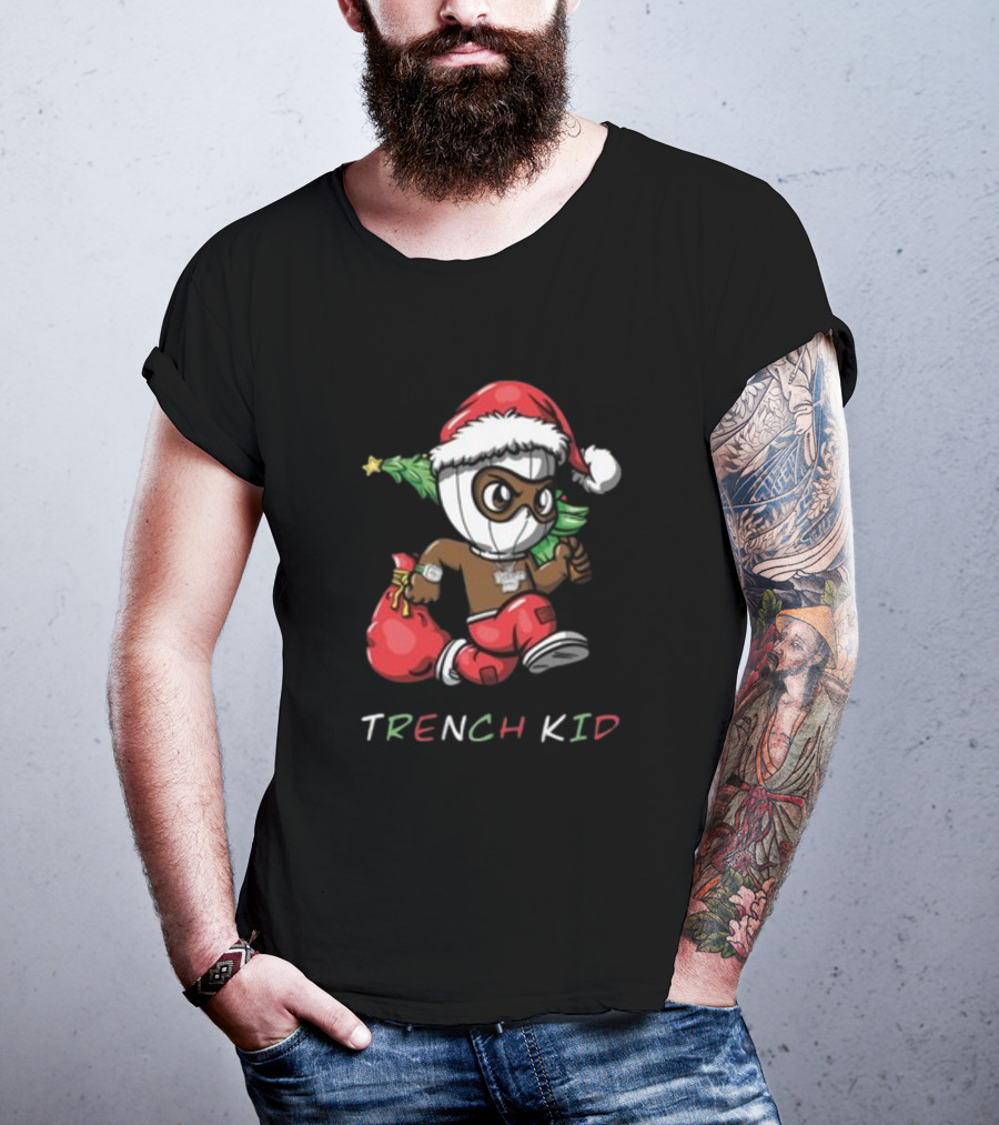 Exclusive Lil Tjay Trench Kid Christmas Santa Costume Running Tree T-Shirt