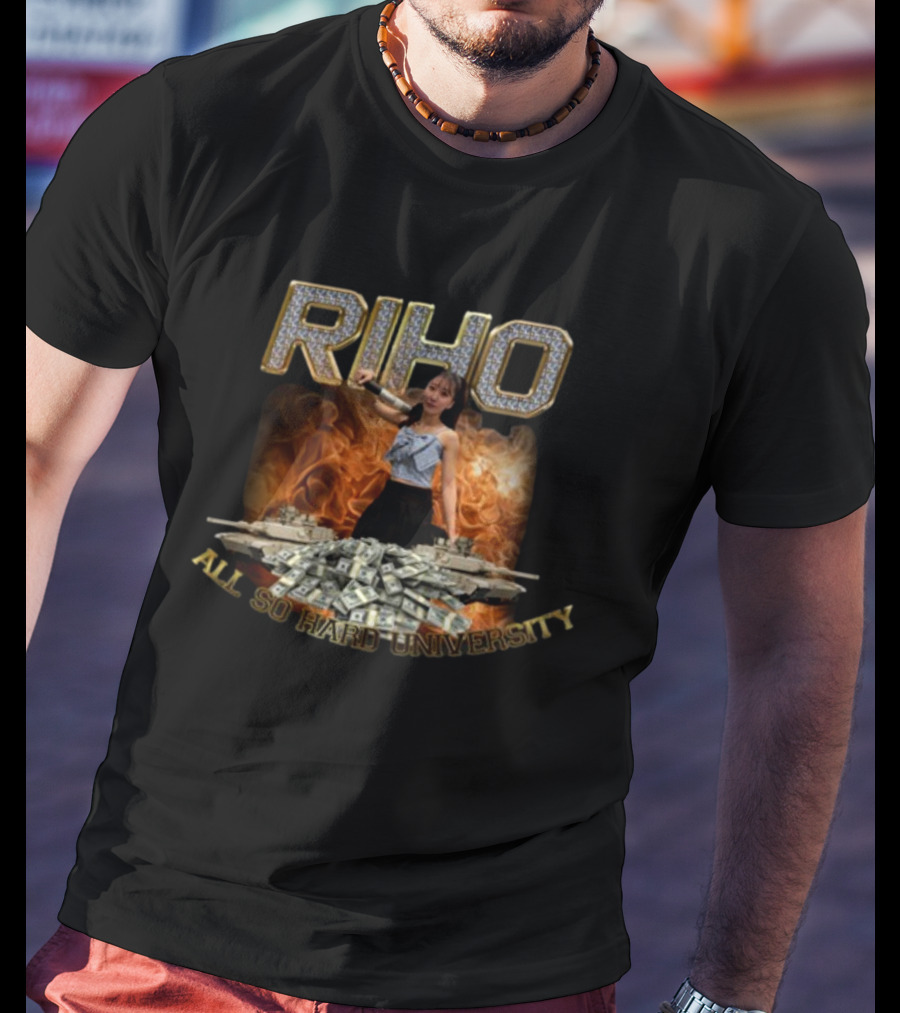 RIHO 941Zeke Ball So Hard University Dollar Bills Fire Background T-Shirt