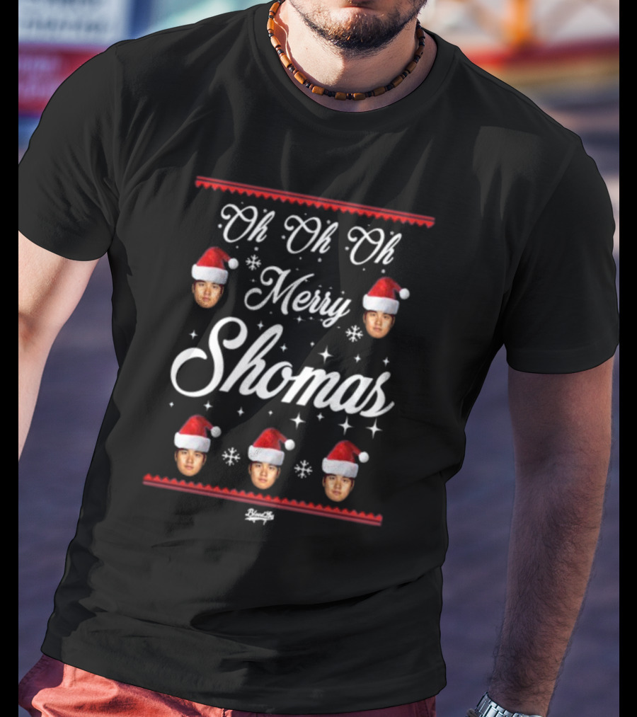 Oh Oh Oh Merry Shomas Faces With Santa Hats T-Shirt