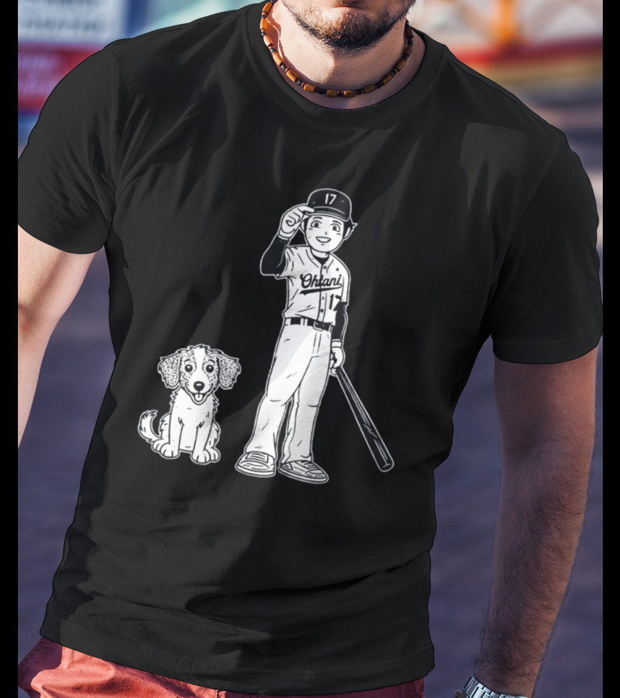 Rotowear Shohei Ohtani 17 Baseball And Dog T-Shirt