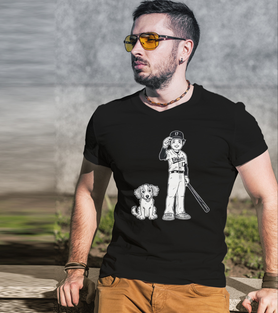 Rotowear Shohei Ohtani 17 Baseball And Dog T-Shirt