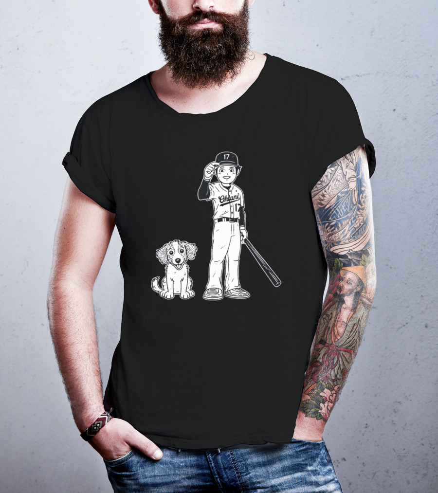 Rotowear Shohei Ohtani 17 Baseball And Dog T-Shirt