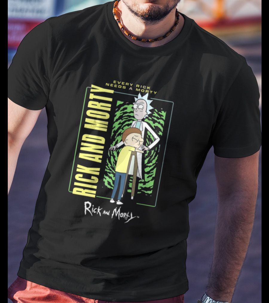 Every Rick Needs A Morty Rick And Morty Portal Green Background Duo T-Shirt