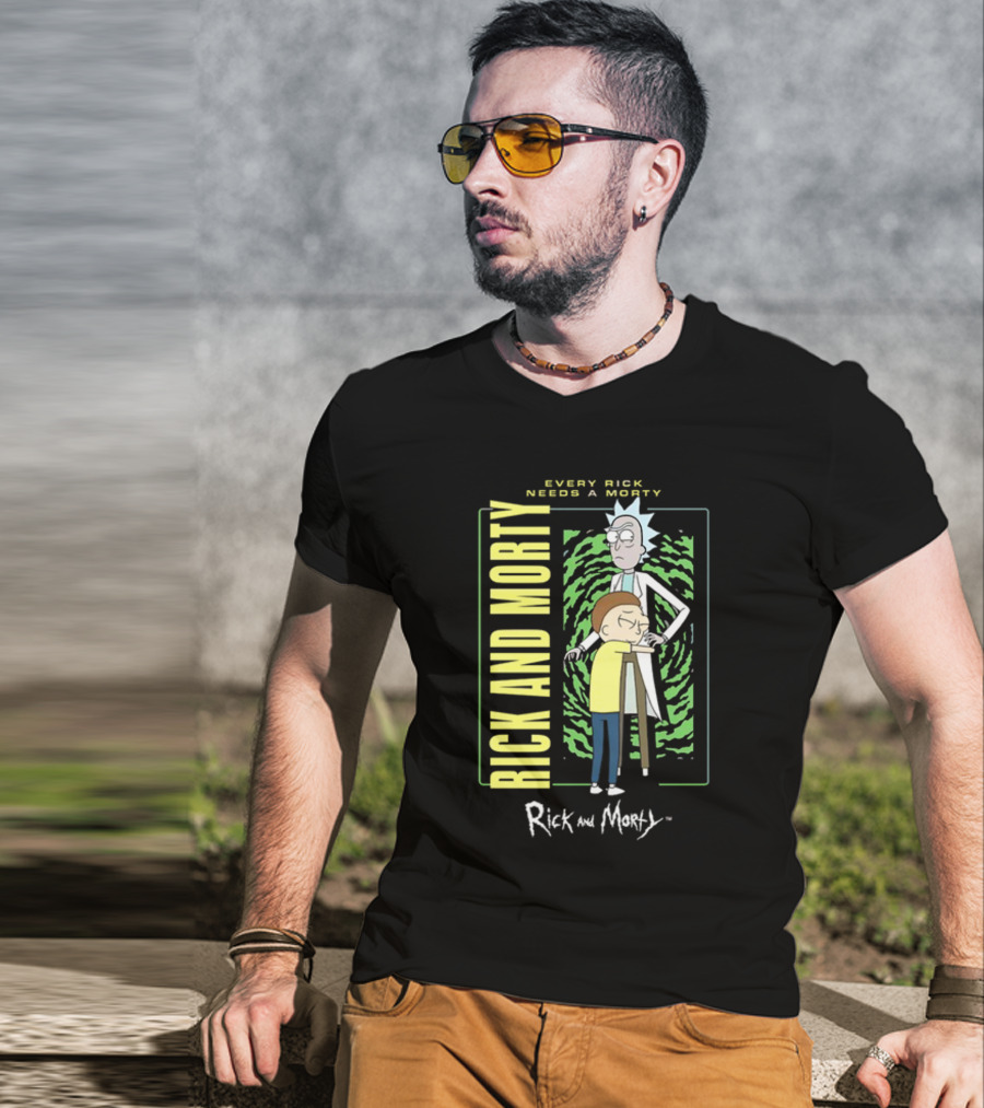 Every Rick Needs A Morty Rick And Morty Portal Green Background Duo T-Shirt