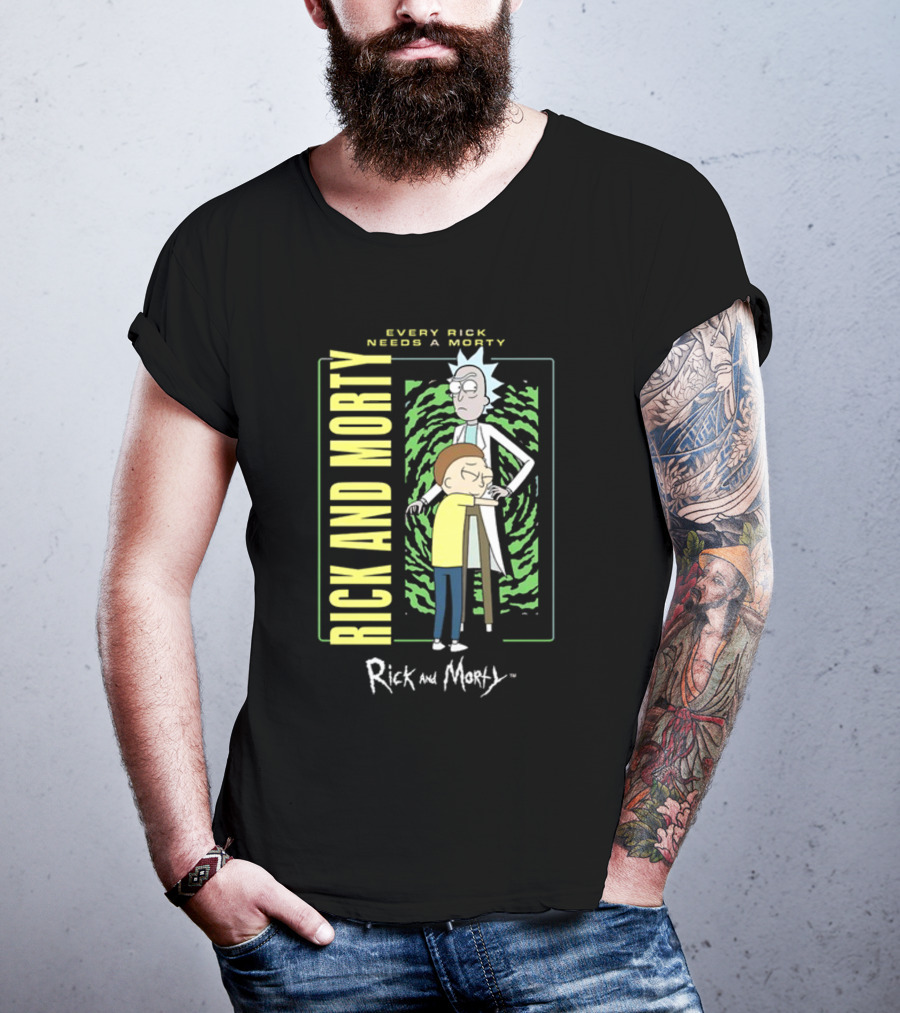 Every Rick Needs A Morty Rick And Morty Portal Green Background Duo T-Shirt