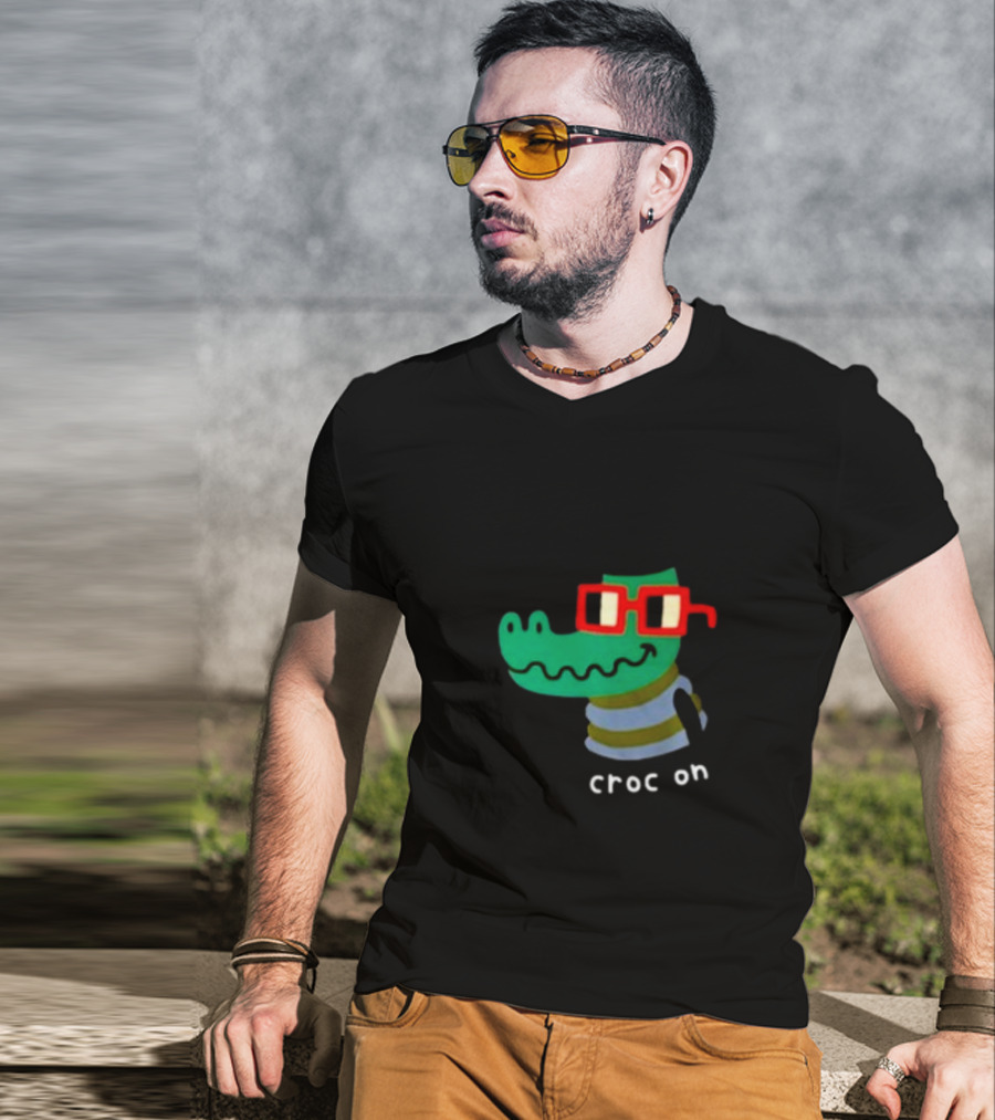 Jarmen43 Croc On Alligator With Red Glasses And Black Hat T-Shirt