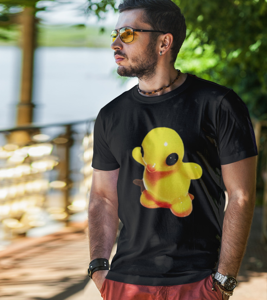 Fleshwater Plastic Duck Yellow Figurine With Black Eyes T-Shirt