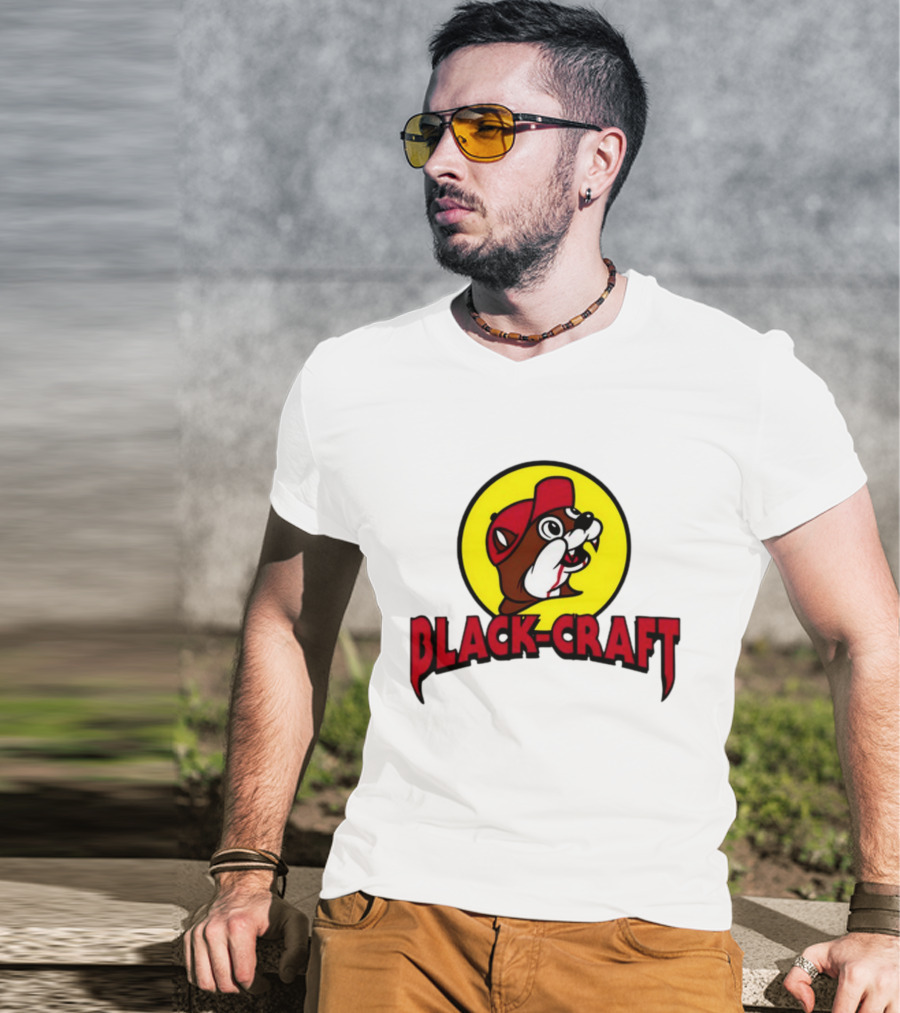 Black Craft Bucees Softstyle V-Neck Texan Mascot T-Shirt