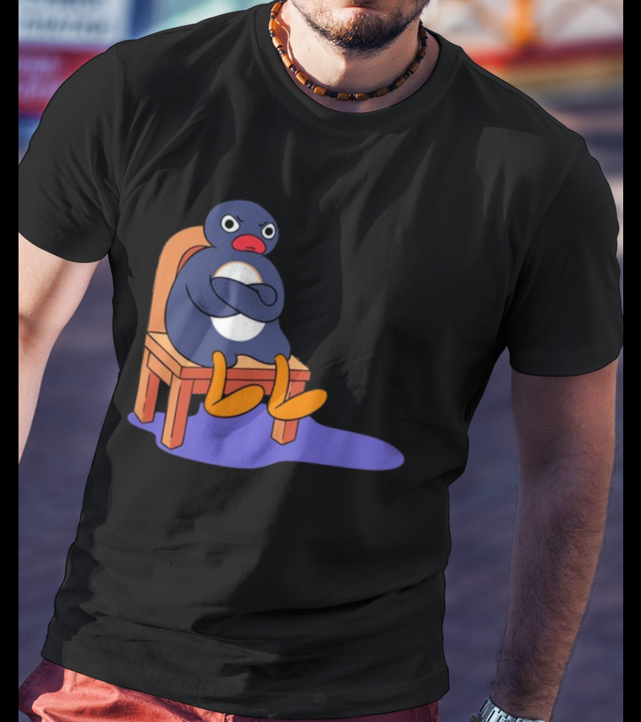 Everything Is Dumb And I Wanna Go Home Grumpy Penguin Sitting On Chair T-Shirt