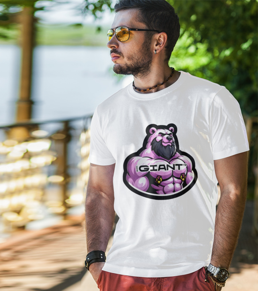 Giant Beard Bear Muscle Pink T-Shirt
