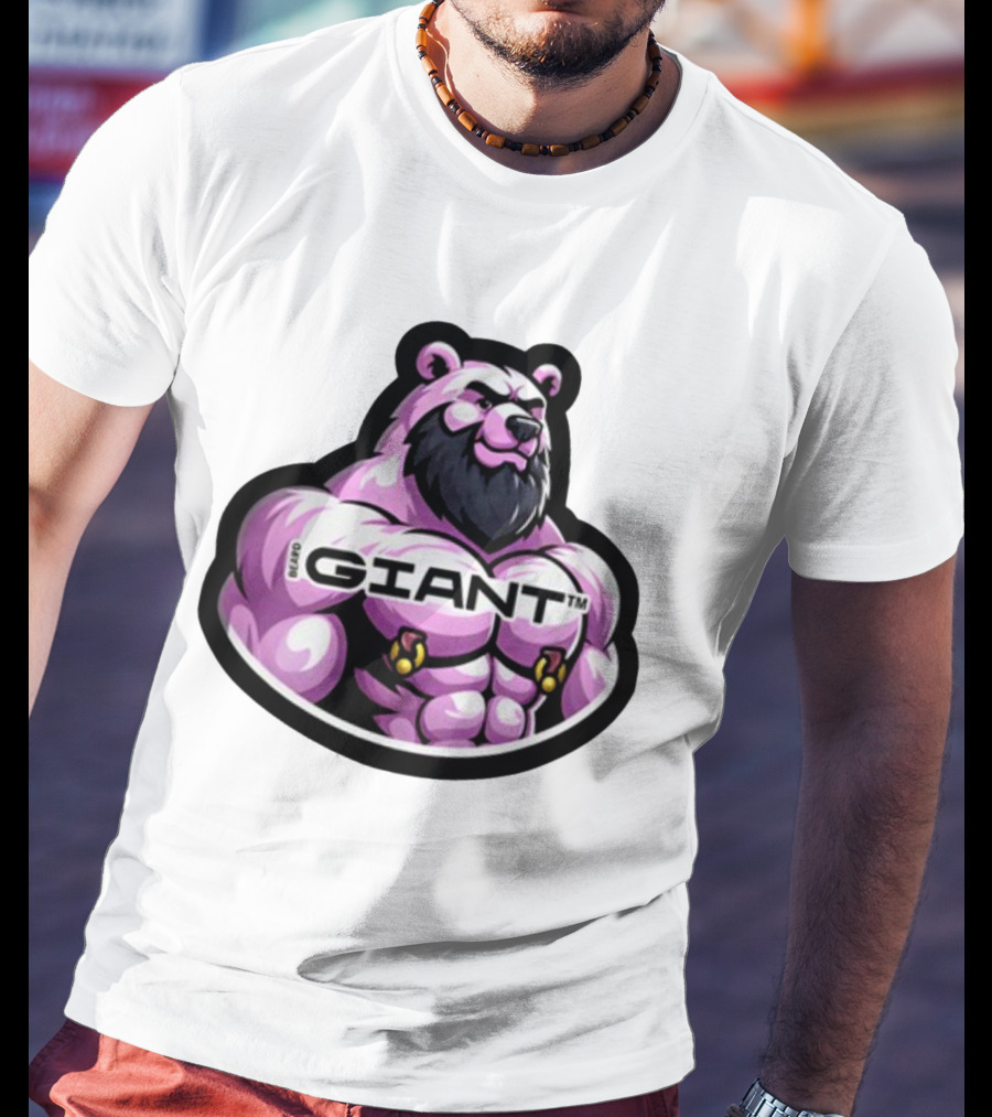 Giant Beard Bear Muscle Pink T-Shirt