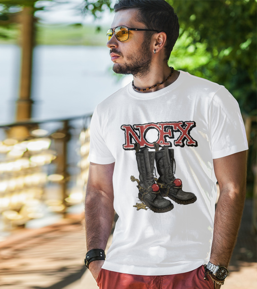 NOFX Punk Boots With Chains And Red Orbs T-Shirt