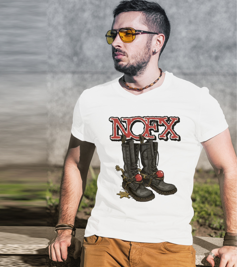 NOFX Punk Boots With Chains And Red Orbs T-Shirt