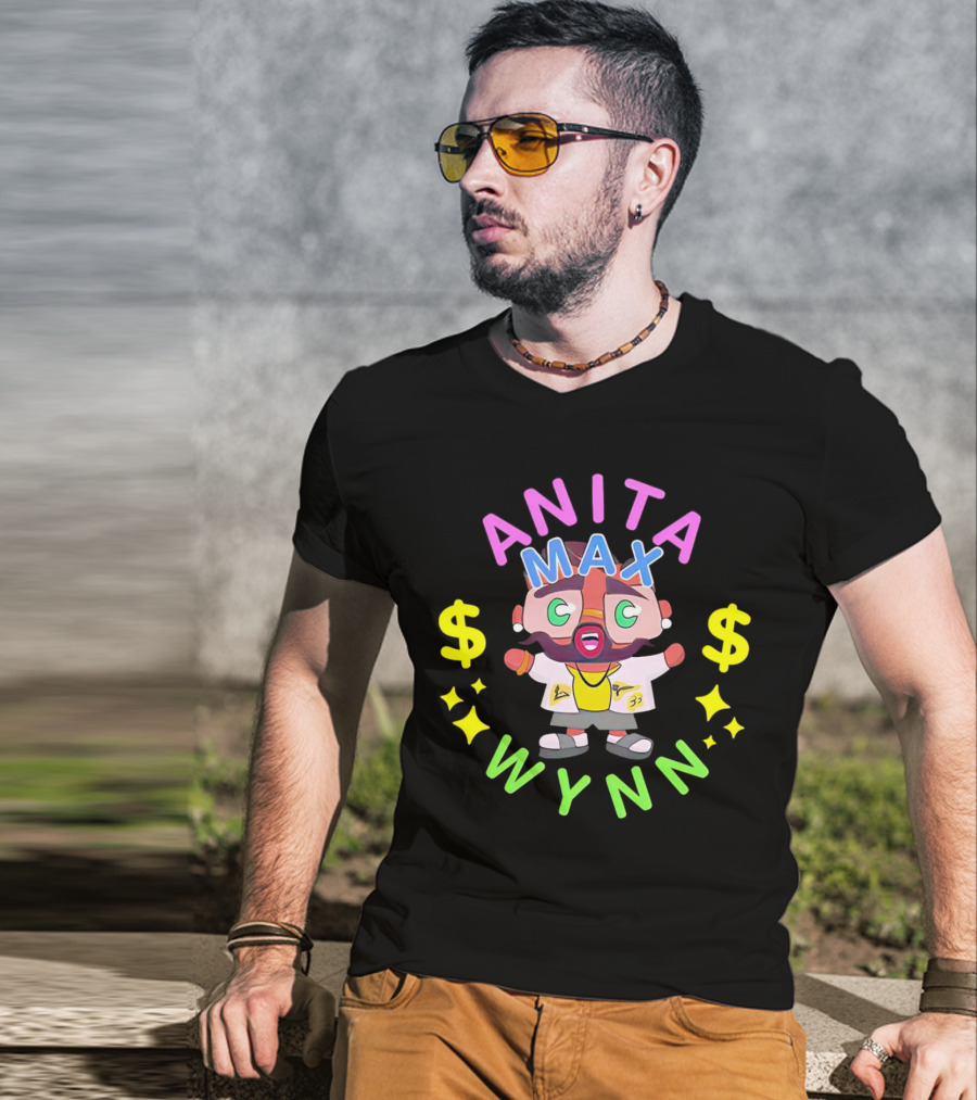 ANITA MAX WYNN Cartoon Character With Dollar Signs And Stars T-Shirt