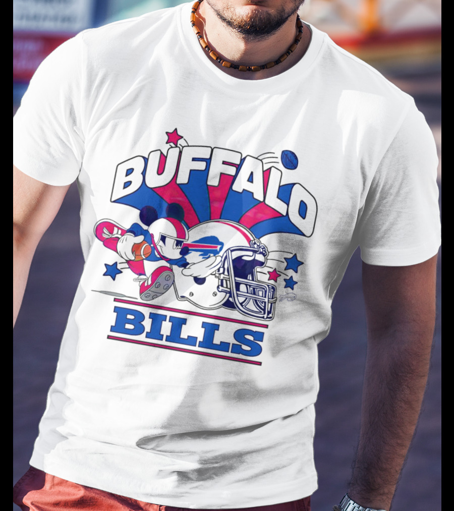 Buffalo Bills Football Mickey Mouse Tackle Starburst T-Shirt